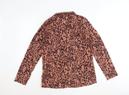Preworn Womens Brown Animal Print Polyester Basic Button-Up Size L Collared - Leopard print