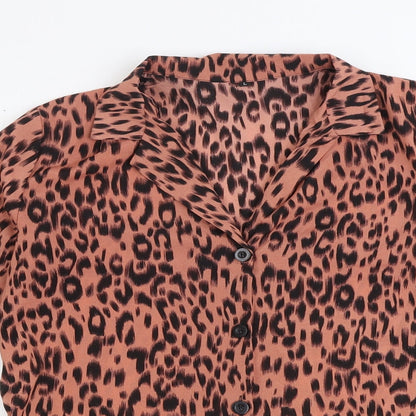 Preworn Womens Brown Animal Print Polyester Basic Button-Up Size L Collared - Leopard print