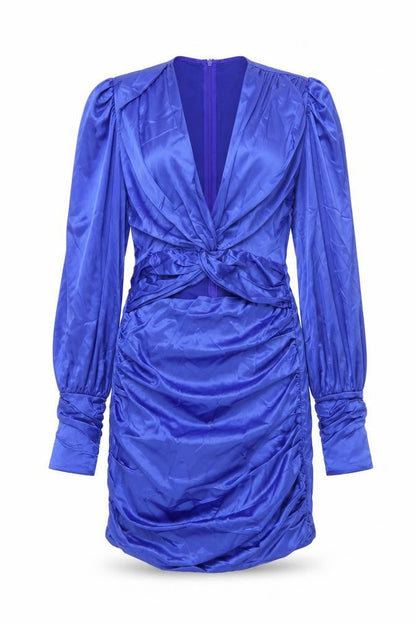 Glamaker Womens Blue Polyester Shirt Dress Size M V-Neck Zip