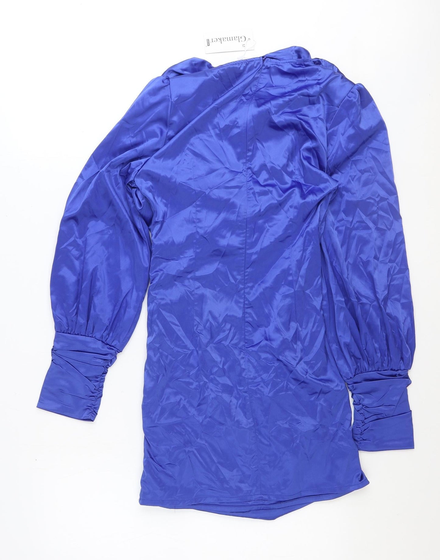 Glamaker Womens Blue Polyester Shirt Dress Size M V-Neck Zip