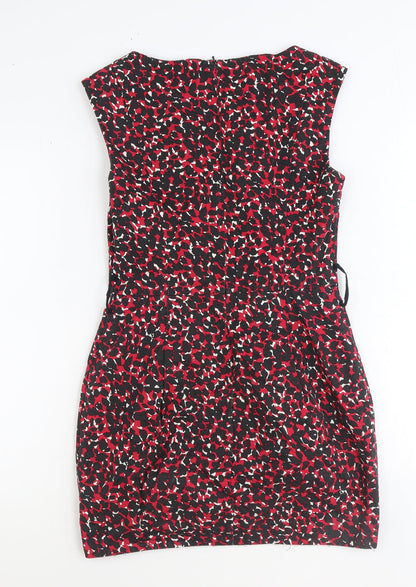 Warehouse Womens Red Geometric 100% Cotton Shift Size 10 Round Neck Zip