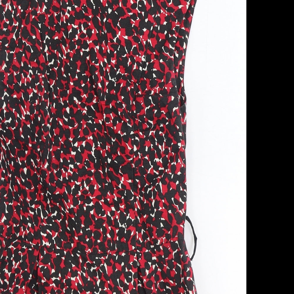 Warehouse Womens Red Geometric 100% Cotton Shift Size 10 Round Neck Zip
