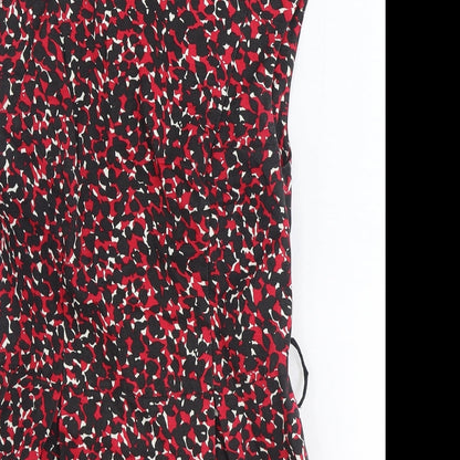 Warehouse Womens Red Geometric 100% Cotton Shift Size 10 Round Neck Zip