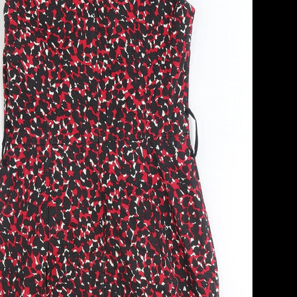 Warehouse Womens Red Geometric 100% Cotton Shift Size 10 Round Neck Zip