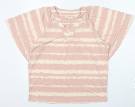 TU Womens Pink Geometric Polyester Basic T-Shirt Size 12 V-Neck