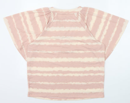 TU Womens Pink Geometric Polyester Basic T-Shirt Size 12 V-Neck