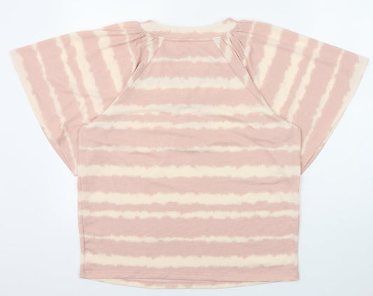 TU Womens Pink Geometric Polyester Basic T-Shirt Size 12 V-Neck