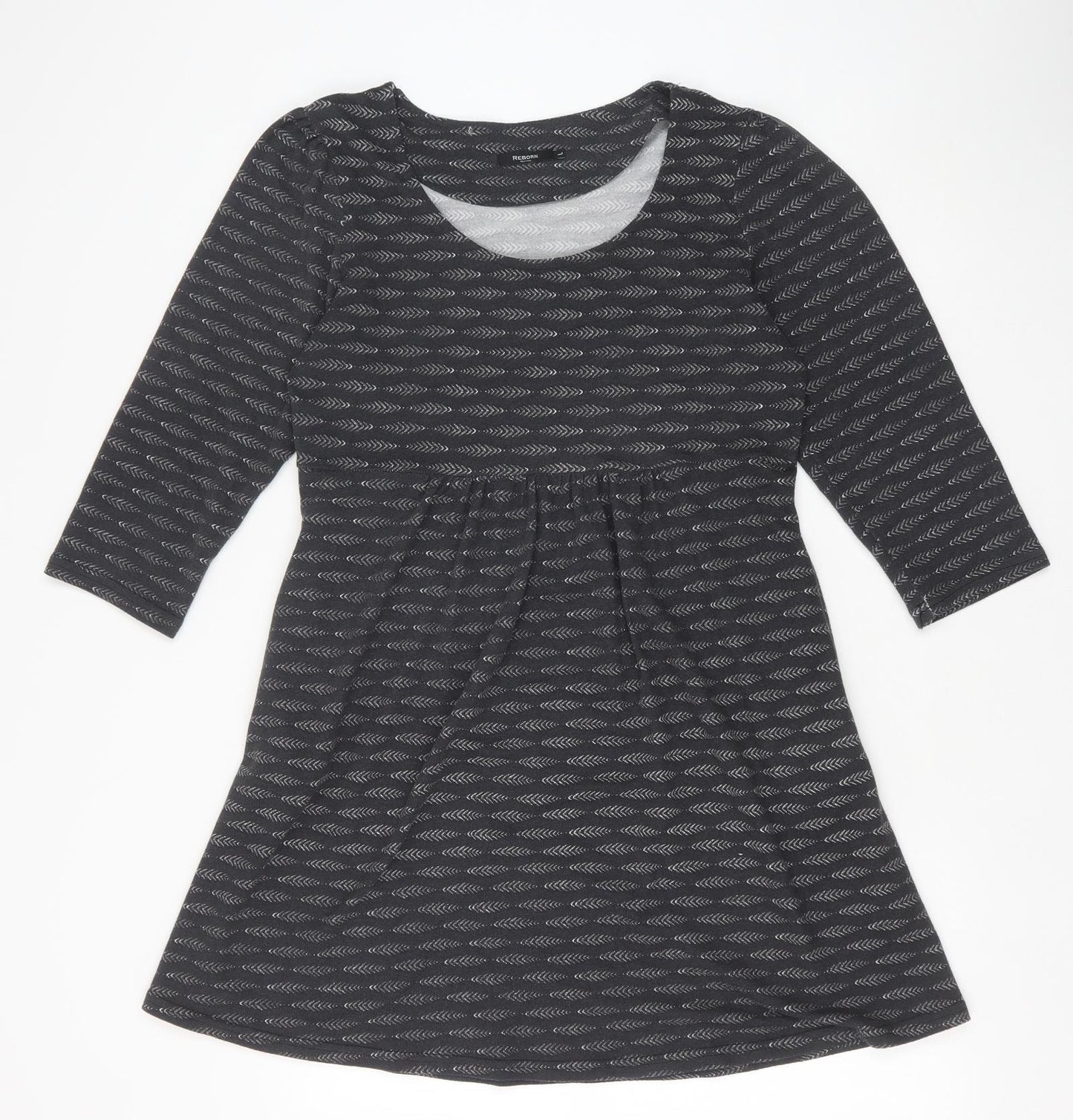 Reborn Womens Grey Geometric Polyester A-Line Size L Round Neck Pullover