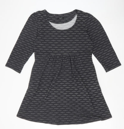 Reborn Womens Grey Geometric Polyester A-Line Size L Round Neck Pullover