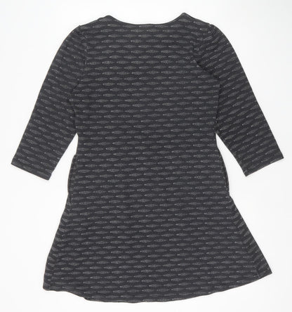 Reborn Womens Grey Geometric Polyester A-Line Size L Round Neck Pullover