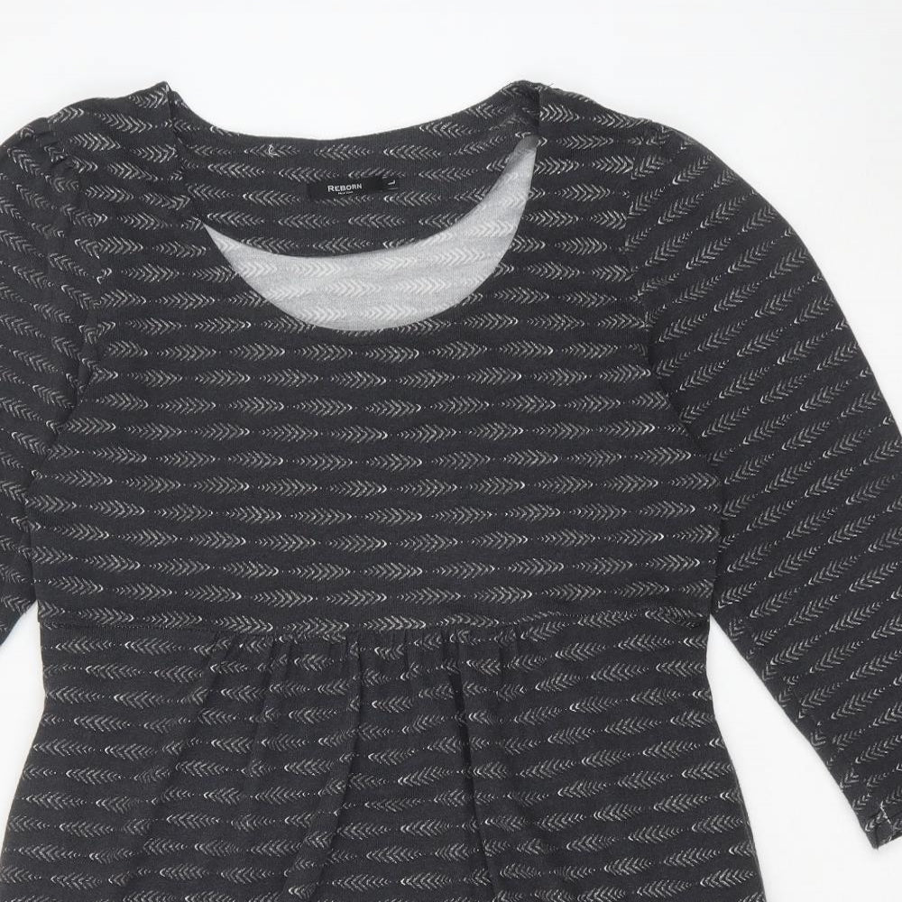 Reborn Womens Grey Geometric Polyester A-Line Size L Round Neck Pullover