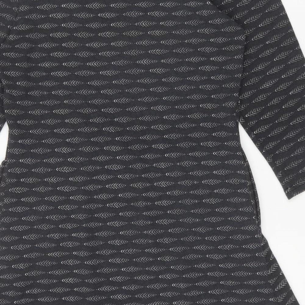 Reborn Womens Grey Geometric Polyester A-Line Size L Round Neck Pullover