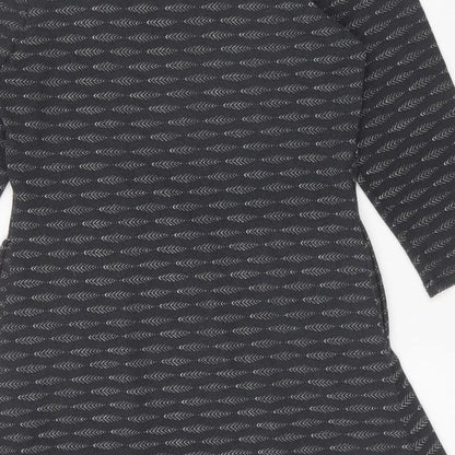 Reborn Womens Grey Geometric Polyester A-Line Size L Round Neck Pullover