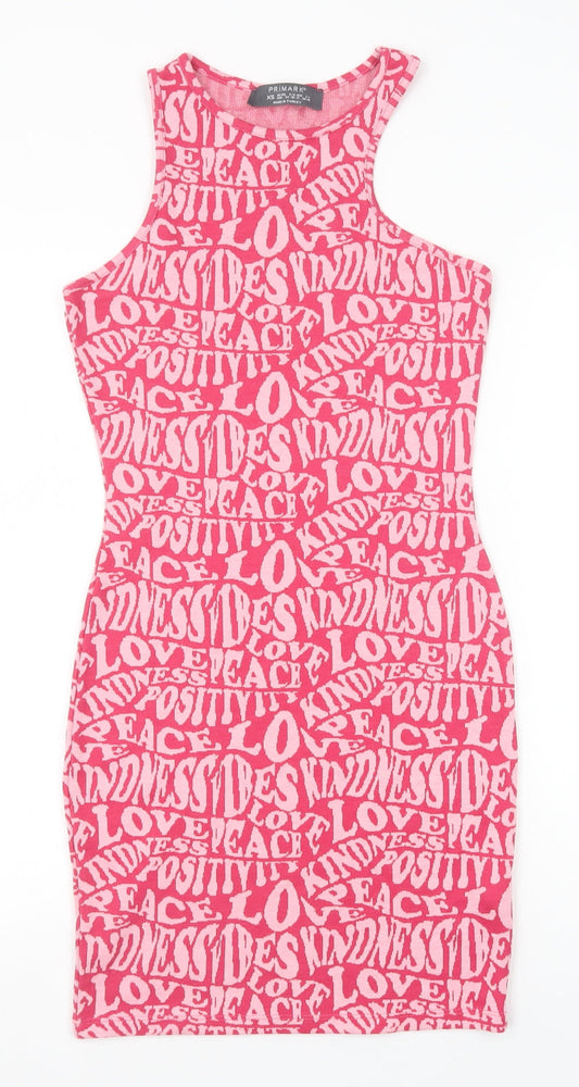 Primark Womens Pink Geometric Polyester Shift Size XS Round Neck Pullover