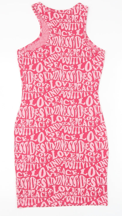 Primark Womens Pink Geometric Polyester Shift Size XS Round Neck Pullover