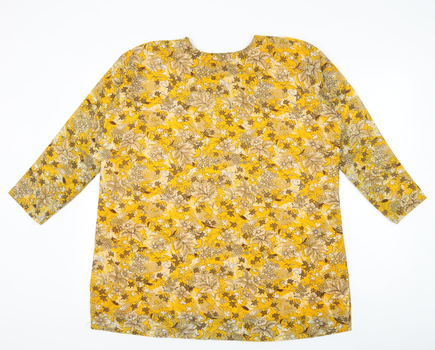 Only You Womens Yellow Floral Polyester Tunic Blouse Size 2XL Scoop Neck
