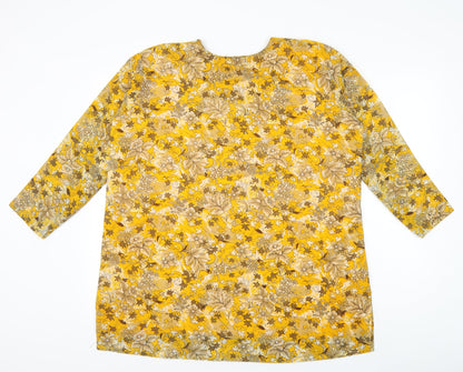 Only You Womens Yellow Floral Polyester Tunic Blouse Size 2XL Scoop Neck