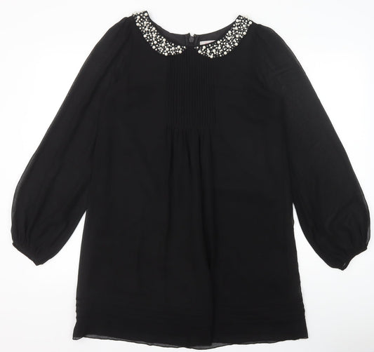 NEXT Womens Black Polyester Shift Size 10 Collared Zip