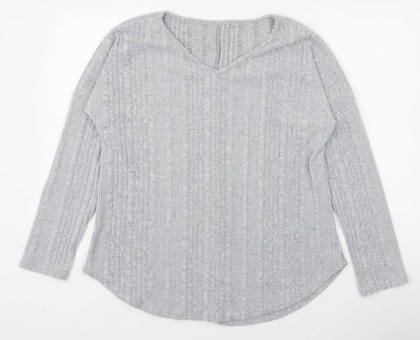 Preworn Womens Grey V-Neck Cotton Pullover Jumper Size S