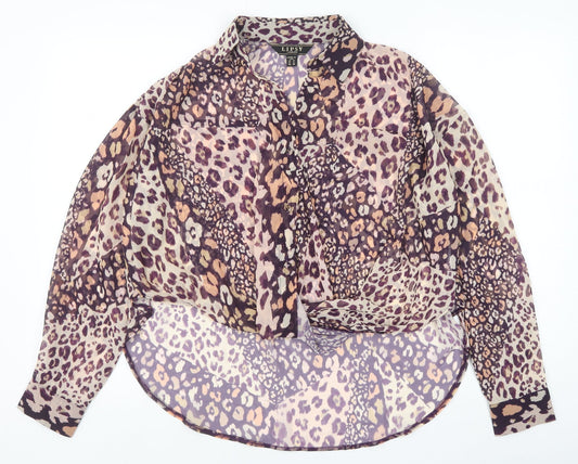 Lipsy Womens Multicoloured Animal Print Polyester Basic Button-Up Size 10 Collared - Leopard print