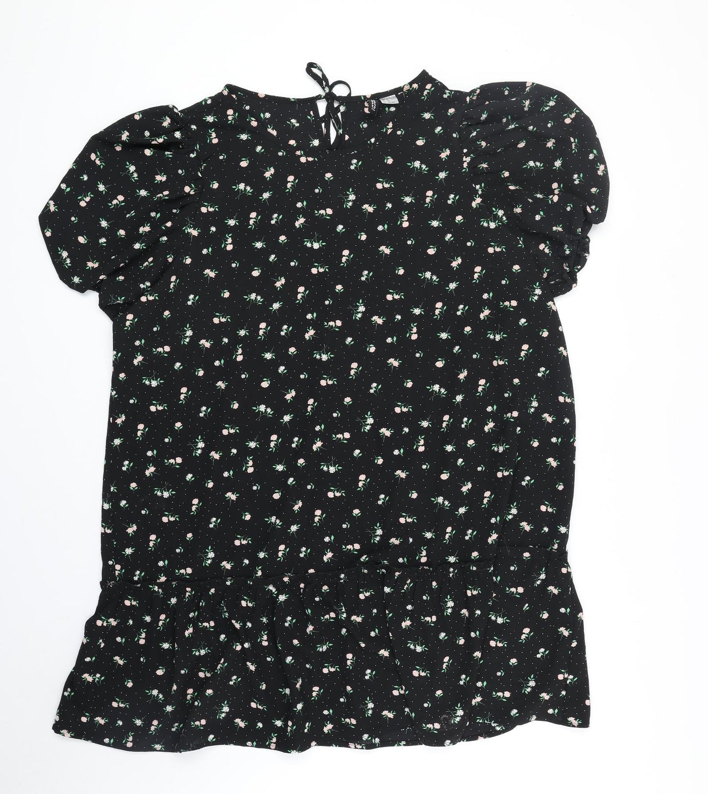 Divided Womens Black Floral Polyester Shirt Dress Size XL Round Neck Pullover