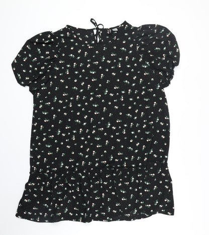 Divided Womens Black Floral Polyester Shirt Dress Size XL Round Neck Pullover