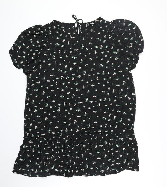 Divided Womens Black Floral Polyester Shirt Dress Size XL Round Neck Pullover