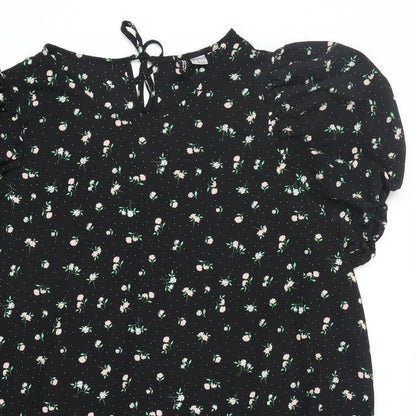Divided Womens Black Floral Polyester Shirt Dress Size XL Round Neck Pullover