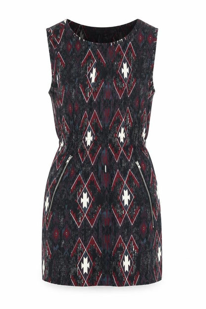 Mela London Womens Red Geometric Polyester Mini Size 8 Boat Neck Pullover