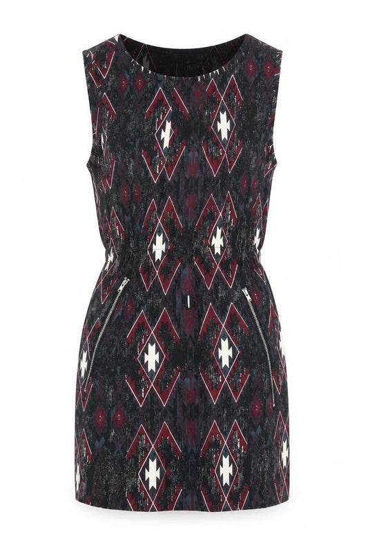 Mela London Womens Red Geometric Polyester Mini Size 8 Boat Neck Pullover