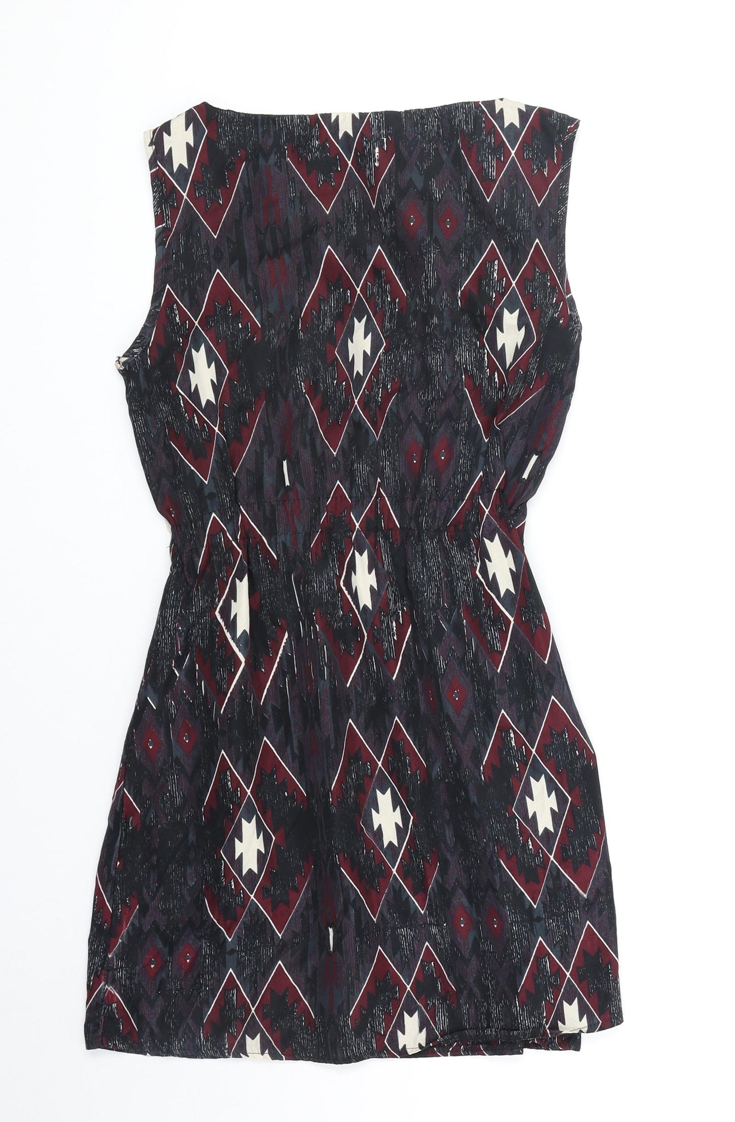 Mela London Womens Red Geometric Polyester Mini Size 8 Boat Neck Pullover