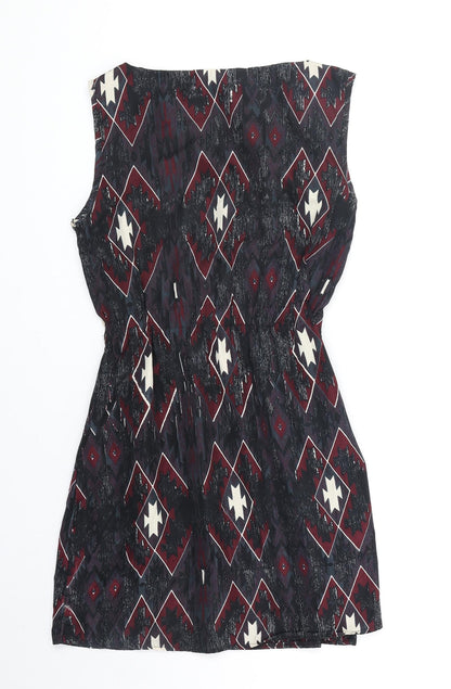 Mela London Womens Red Geometric Polyester Mini Size 8 Boat Neck Pullover