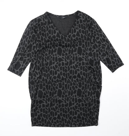 Wallis Womens Black Animal Print Polyester Shift Size 10 V-Neck Pullover - Giraffe Print