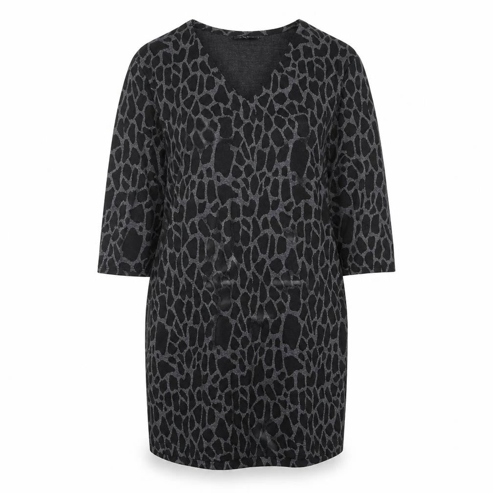 Wallis Womens Black Animal Print Polyester Shift Size 10 V-Neck Pullover - Giraffe Print
