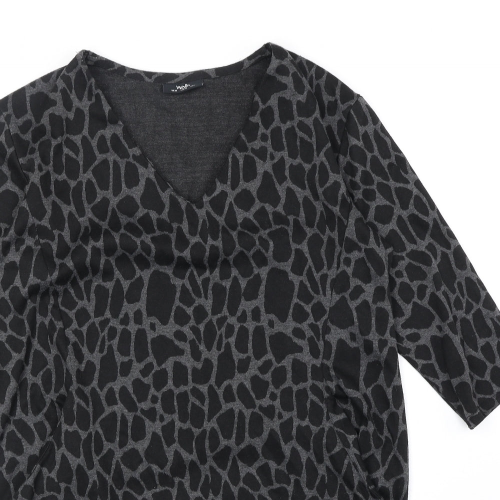 Wallis Womens Black Animal Print Polyester Shift Size 10 V-Neck Pullover - Giraffe Print