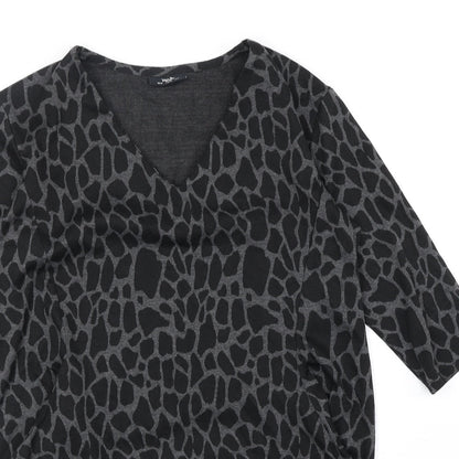 Wallis Womens Black Animal Print Polyester Shift Size 10 V-Neck Pullover - Giraffe Print