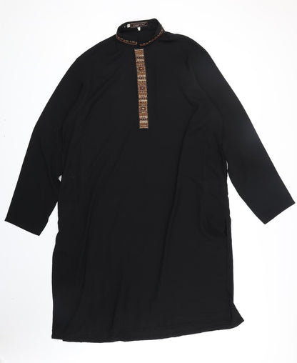 COTTON CLUB Womens Black Polyester Shift Size M Collared Pullover
