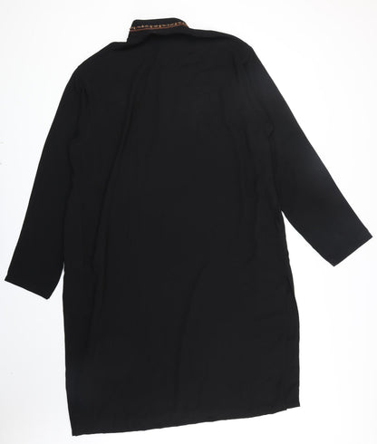 COTTON CLUB Womens Black Polyester Shift Size M Collared Pullover