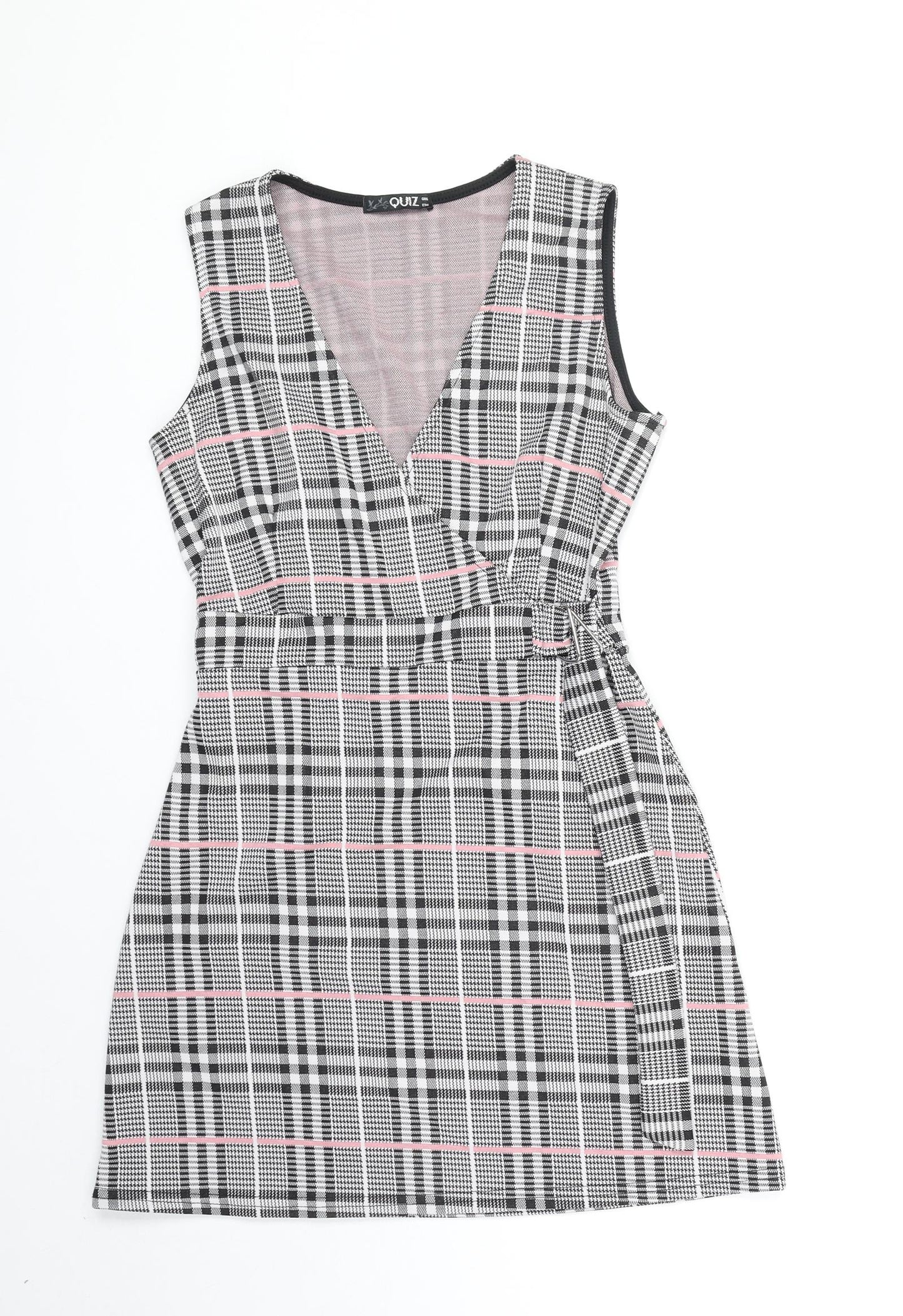 Quiz Womens Black Plaid Polyester A-Line Size 6 V-Neck Pullover