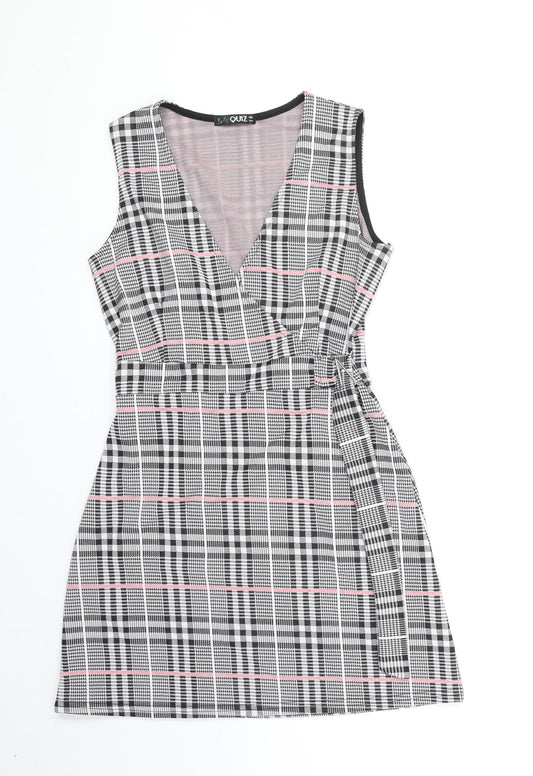 Quiz Womens Black Plaid Polyester A-Line Size 6 V-Neck Pullover