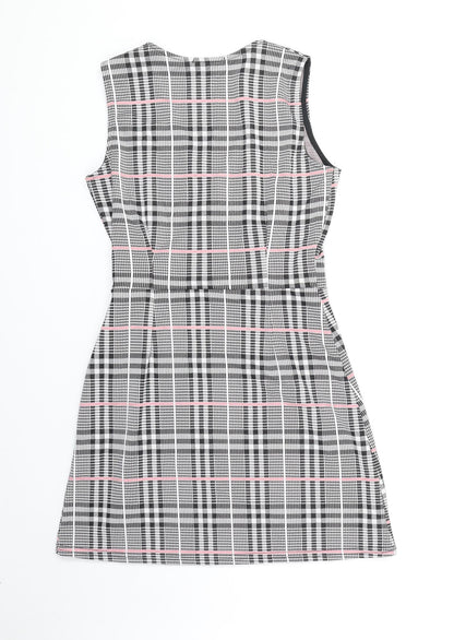 Quiz Womens Black Plaid Polyester A-Line Size 6 V-Neck Pullover