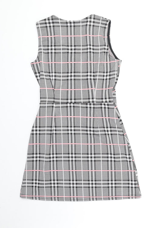 Quiz Womens Black Plaid Polyester A-Line Size 6 V-Neck Pullover