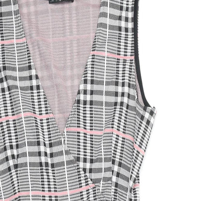 Quiz Womens Black Plaid Polyester A-Line Size 6 V-Neck Pullover