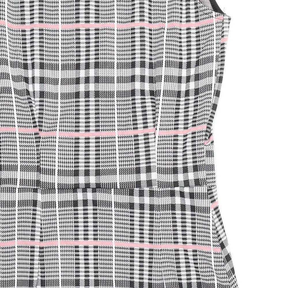 Quiz Womens Black Plaid Polyester A-Line Size 6 V-Neck Pullover