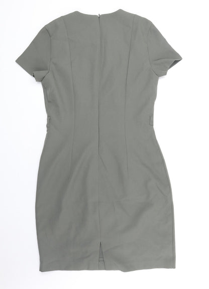 H&M Womens Green Polyester Shift Size 12 Round Neck Zip