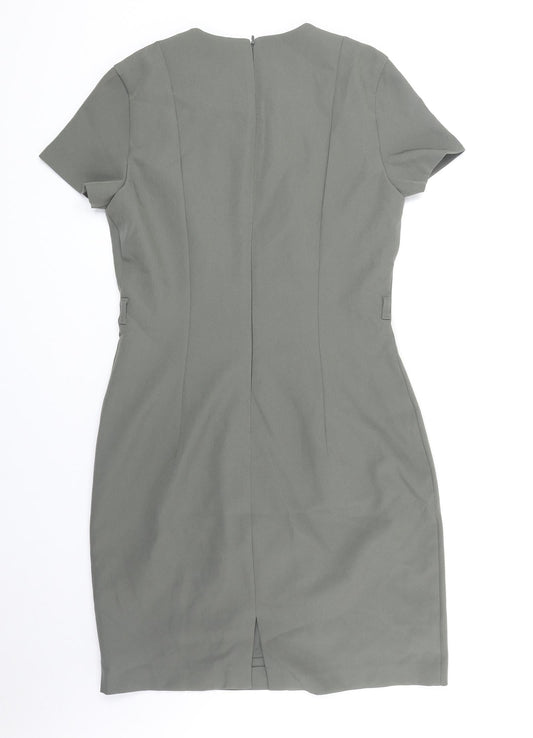 H&M Womens Green Polyester Shift Size 12 Round Neck Zip