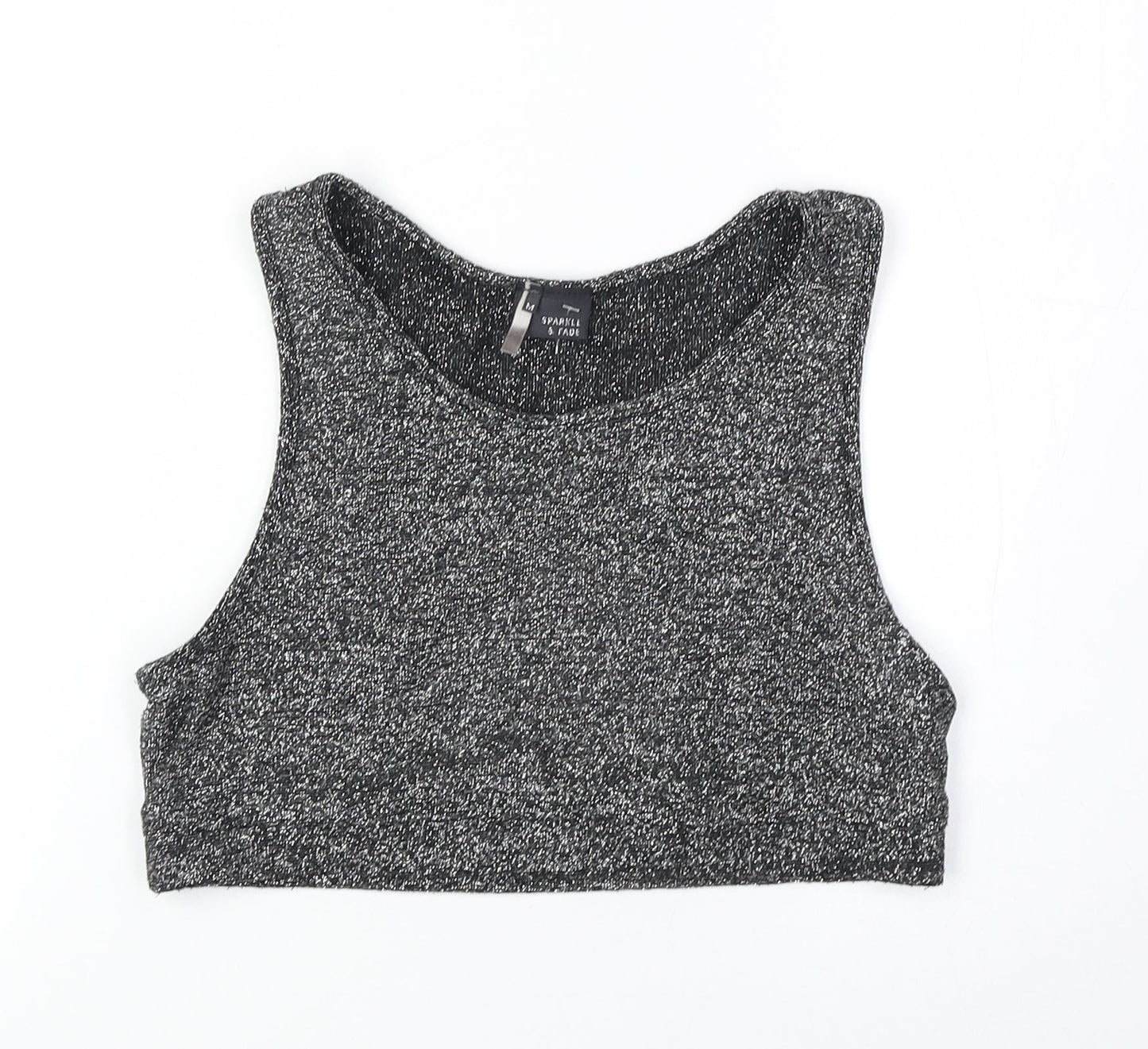 Womens UK Size M Sparkle & Fade Black Cropped Tank