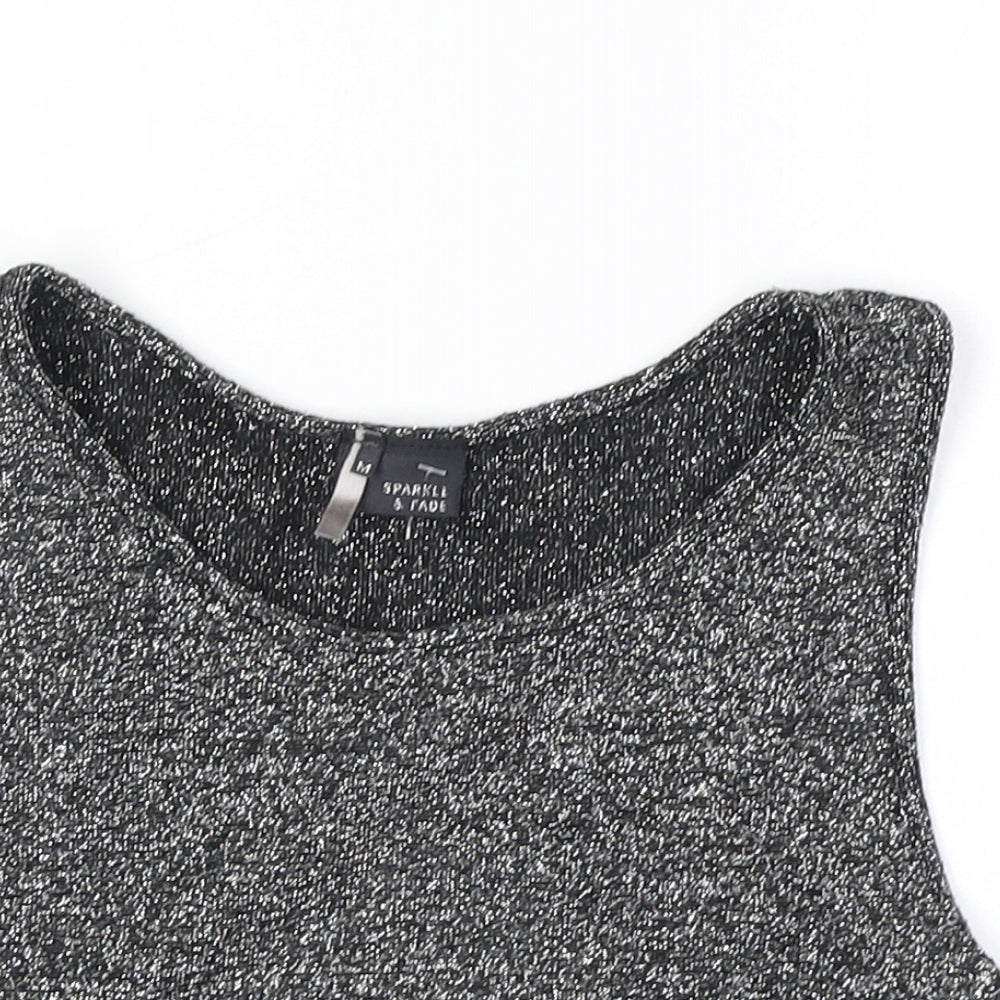Womens UK Size M Sparkle & Fade Black Cropped Tank