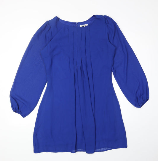 New Look Womens Blue Polyester A-Line Size 10 Round Neck Zip