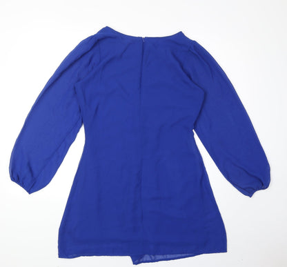 New Look Womens Blue Polyester A-Line Size 10 Round Neck Zip